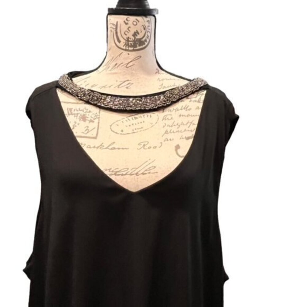 Torrid Georgette Embellished Beaded Choker Tank 4X Black Neck Tie Blouse Top‎